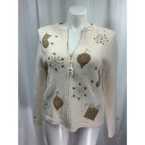 Croft & Barrow Sweater Winter Full Zip Ugly Christmas Sweater Angora Rab